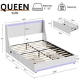 thumbnail image 2 of VECELO Queen Bed Frame with LED Lights White Metal Frame Queen Platform Bed with 2 Storage Drawers, Charge Station, USB Ports, Upholstered Headboard,White, 2 of 13