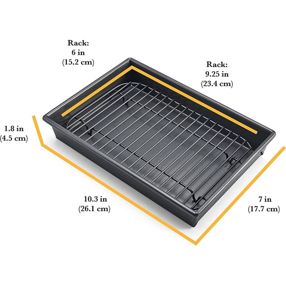 SPL50008 Small 2-Piece Broiler Pan & Grill Set Porcelain-on-Steel & Chicago Metallic 26639 Petite Roast Pan with Rack, Grey, 10-Inch-by-7-Inch