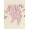 thumbnail image 4 of Suealasg Infant Girl Fall Outfits 3 6 12 18 Months Long Sleeve Crew Neck Floral Ribbed Romper +Long Pants +Headband Newborn Baby Girl Casual Autumn 3Pcs Clothes, 4 of 7