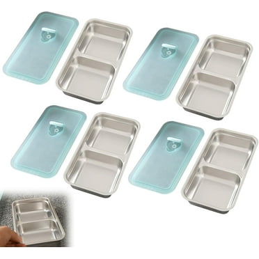 HeeHom Stainless Steel Double Compartment Snack Containers with Lids, 450ml Leak-Proof Reusable Food Containers, Dishwasher-Safe for Camping, Travel, Meal Prep & Dips