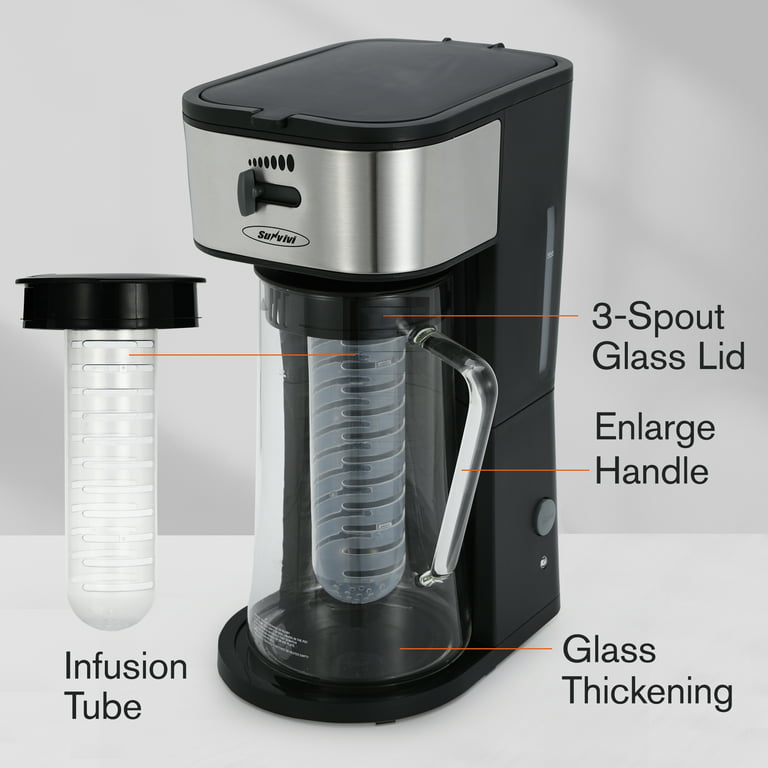 SUNVIVI 3 Quart Iced Tea Maker Iced Coffee Maker with Glass Pitcher for  Hot/Cold Water,Iced Tea Coffee Maker with Strength Selector,Stainless  Steel, Macaron Green 
