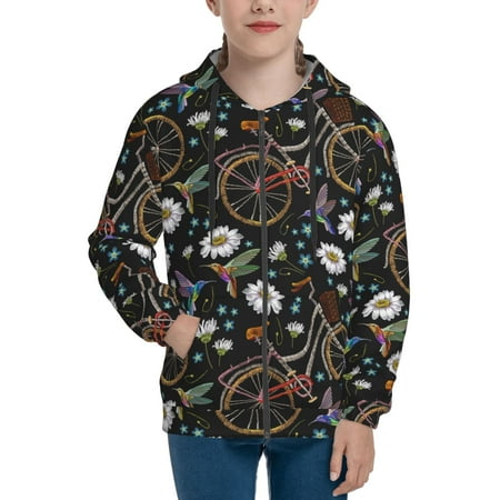 

Hoodies for Women daisy bike bird Long Sleeve Sweatshirt Drawstring Zip Up Hoodie with Pockets Teen Girl Clothes