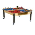 thumbnail image 2 of Time-2-Play 35" Square Red & Blue Birch Plywood Montessori Lego Compatible Table for Kids with 12”-17” Adjustable Legs, Children Desk with Trough & Shelf [Rolling Casters Included], 2 of 5