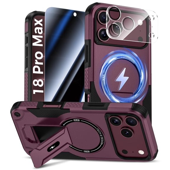 Dteck for iPhone 18 Pro Max Case with Privacy Screen Protector & Camera Lens Cover, 3 In 1 Full Body Heavy Duty Shockproof Protective Rugged Cover,Burgundy
