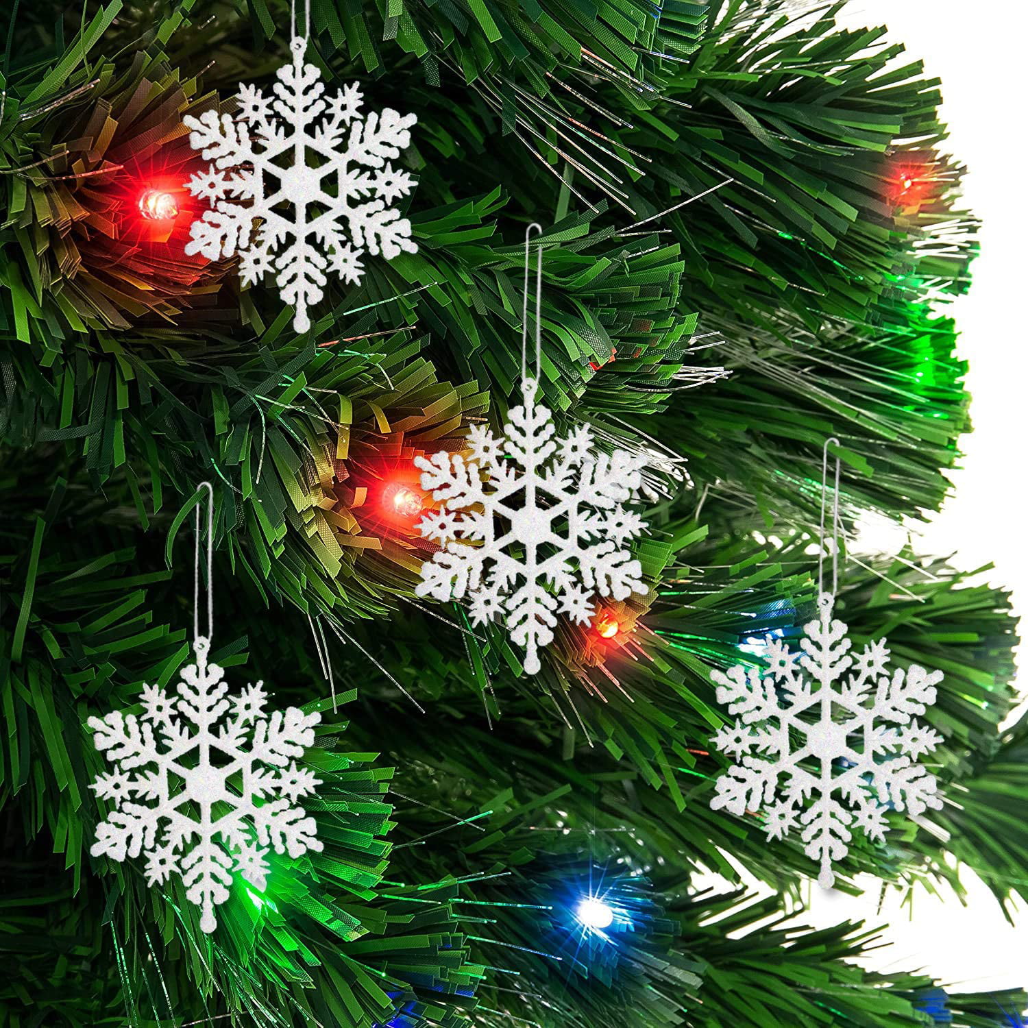 PLASTIC WHITE CHRISTMAS HANGING WINTER SNOWFLAKES XMAS DECORATION XMAS TREE UK 