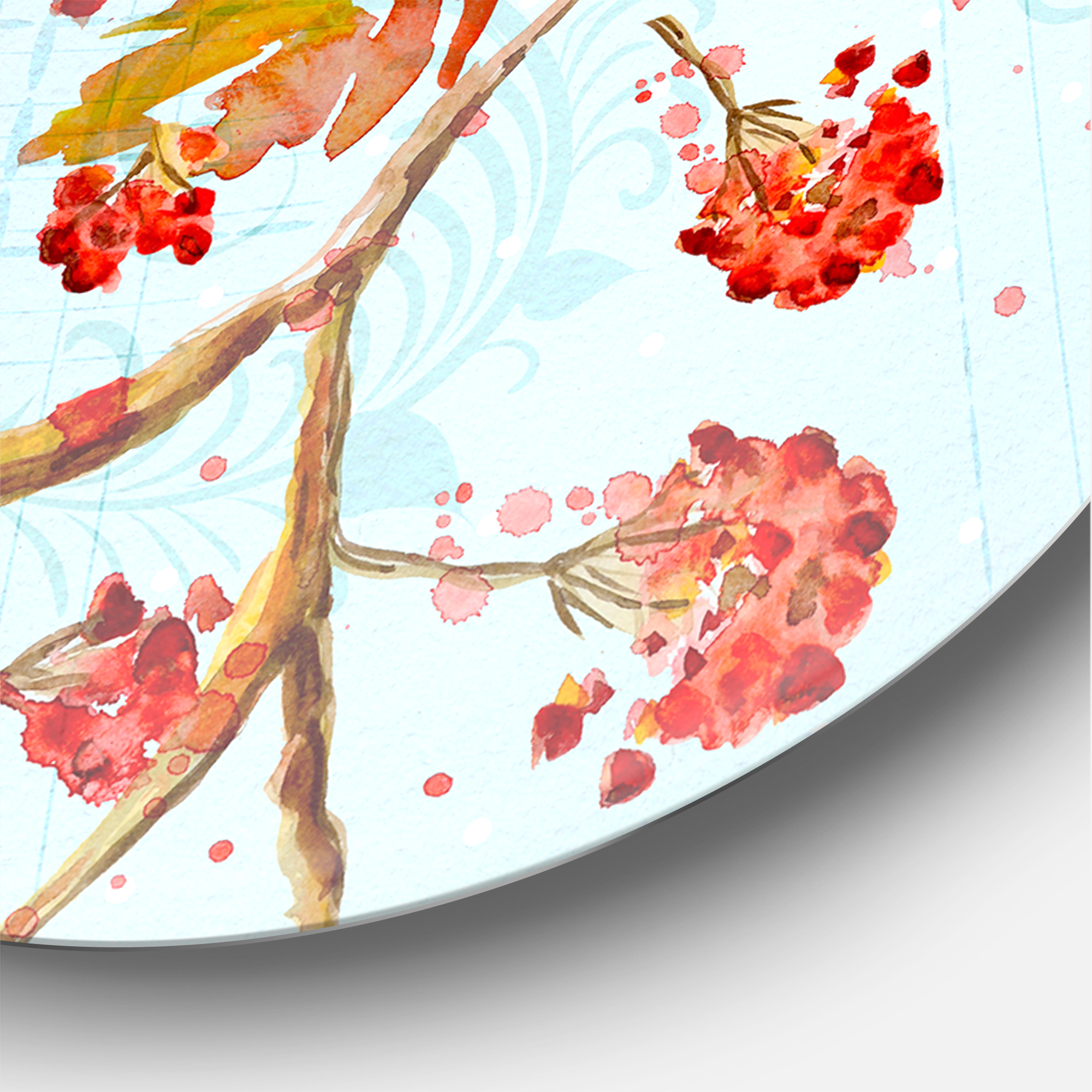 Designart 'Two Birds Sitting On Branches During Autumn' Traditional Circle Metal Wall Art 29x29 - Disc of 29