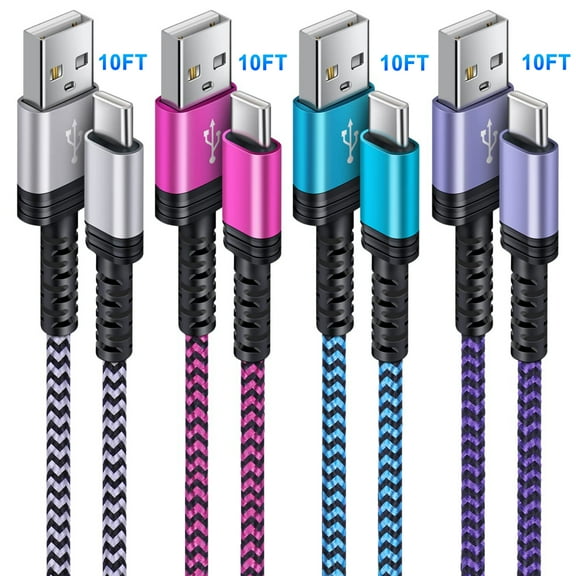 USB C Cable,SixSim USB A to USB C Cable 10ft 4pack Android Type C Charger Cords 3A Fast Charging Cord USB C Charger Cables Nylon USB C Charging Cable USB to Type C Cable 10ft for Samsung,Multicolor