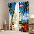 thumbnail image 3 of Manfei Puerto Rico Blackout Curtains,Sea Coconut Trees Curtains Pack of 2 (42x84 Each),Red Flowers Decor, 3 of 7
