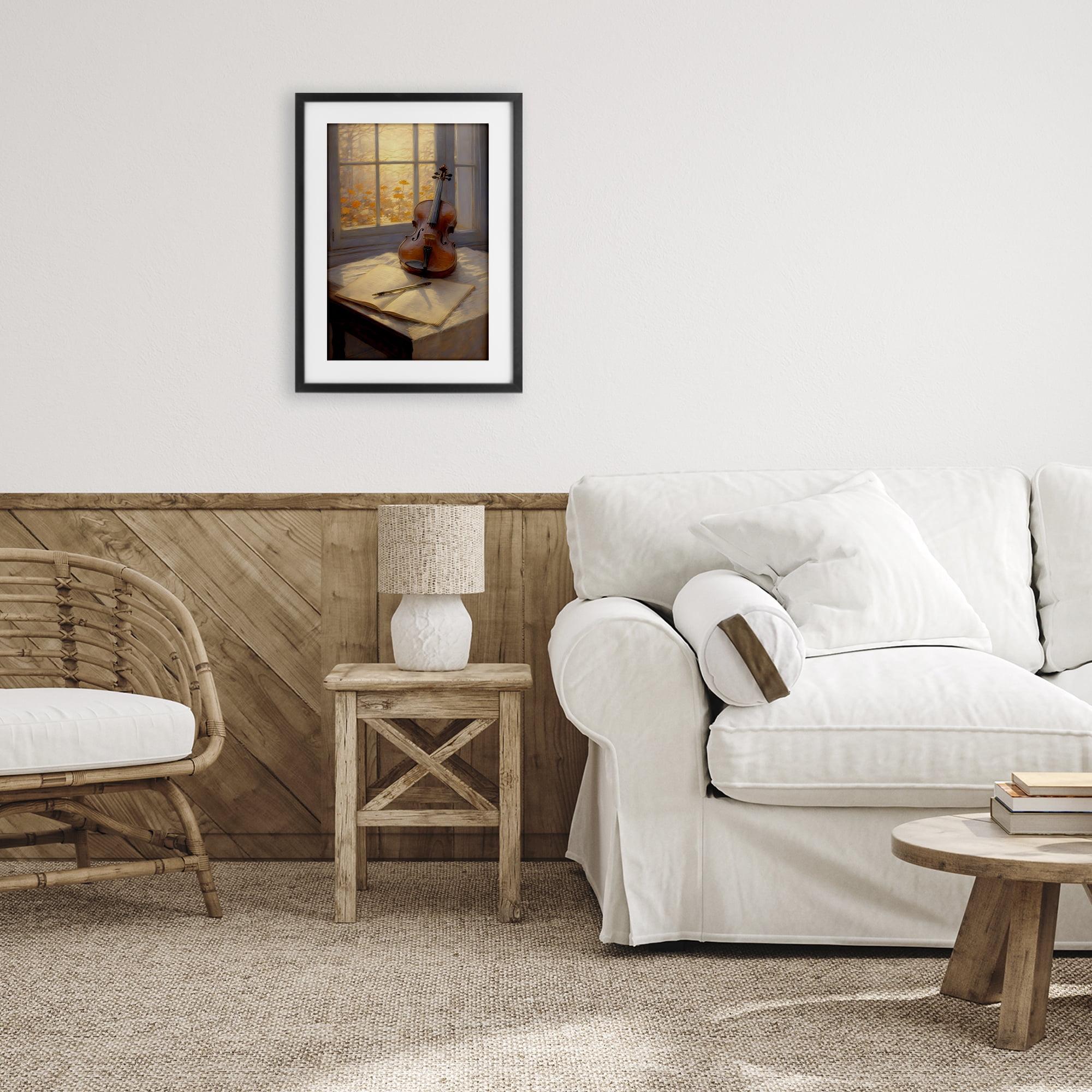 Stupell Industries Autumn Sunlit Violin Black Framed Print Under Glass, design by Angie Hawke
