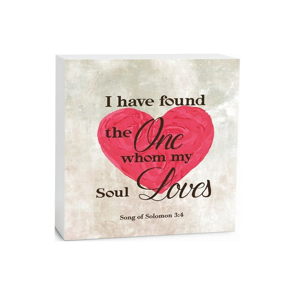 One Whom My Soul Loves Cream Heart 5 x 5 Wood Tabletop Sign Plaque
