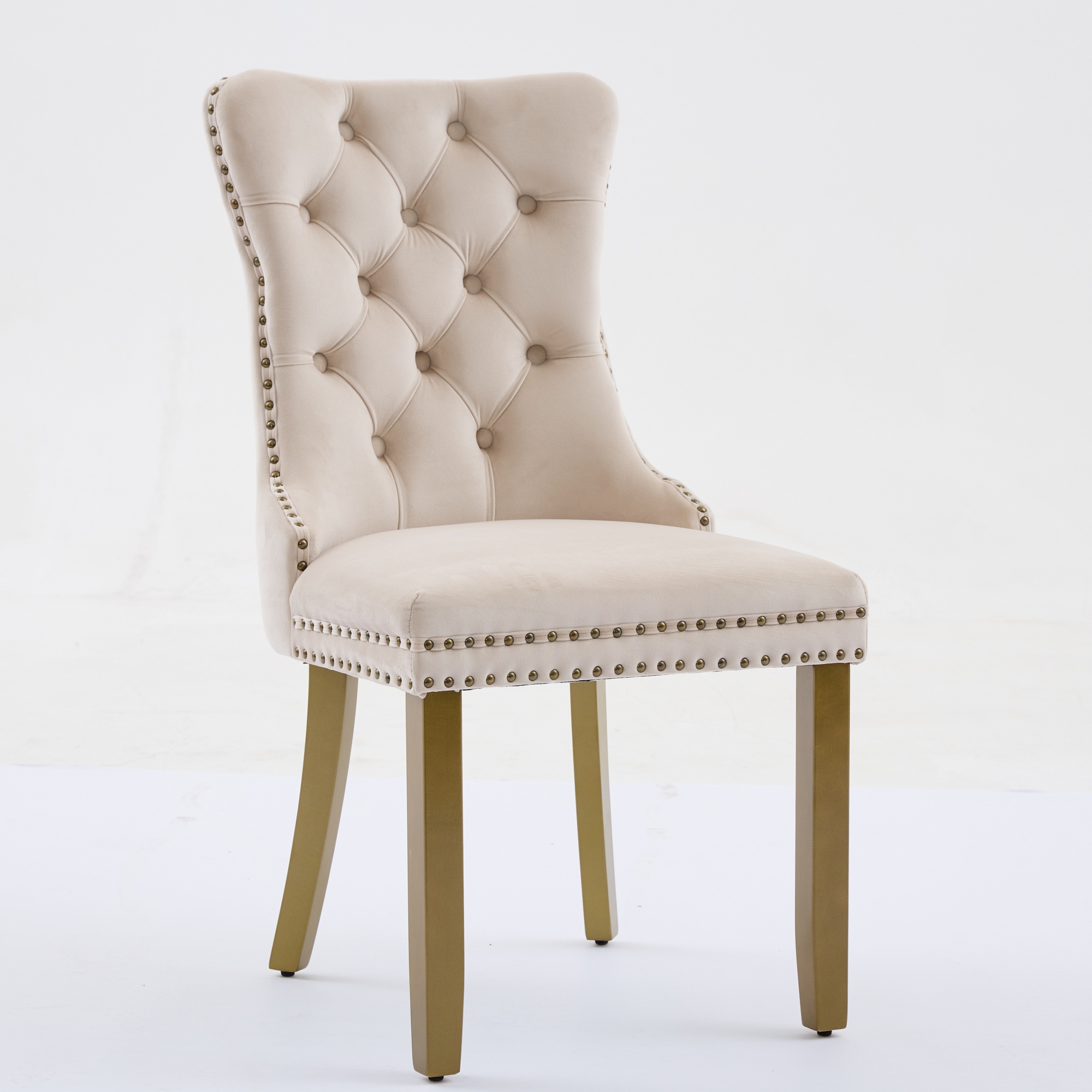 Jiayuan Song Mid-Century Velvet Dining Chairs, Black, Gold Solid Wood Legs & Lion Pulls, Set of 2