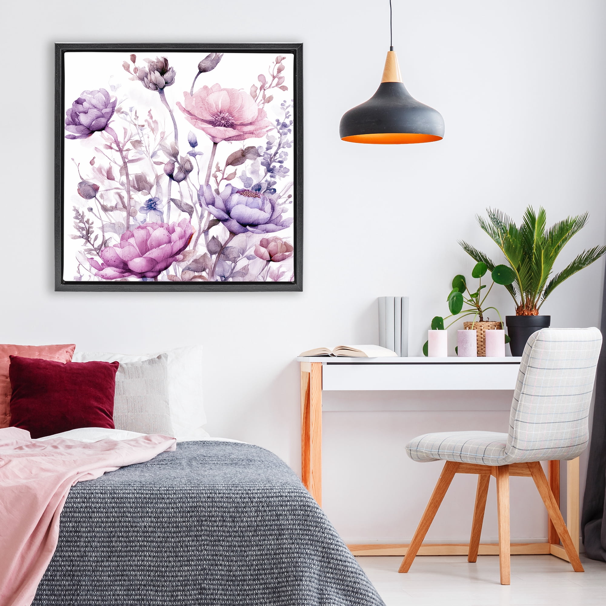 Stupell Industries Purple & Pink Florals Black Framed Floater Canvas Wall Art, design by Kim Lewis