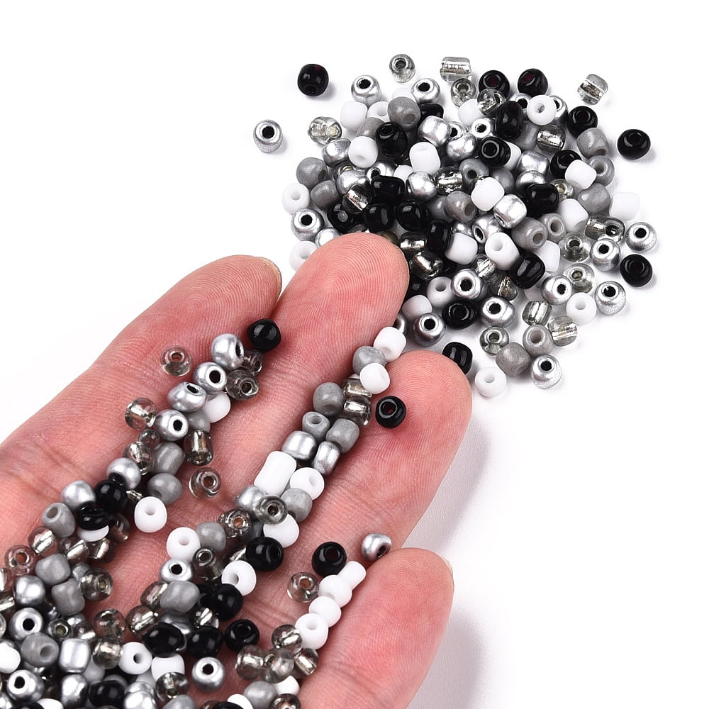 Opaque & Transparent Inside Colours Glass Seed Beads Round Hole Round Mixed Color Black 4mm Hole: 1.4~1.5mm