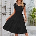 thumbnail image 4 of Vestidos midi Vestido de mujer de una línea sin mangas con cuello en V vestido largo suave para cóctel (negro L) Ygjytge para Mujer Negro T S, 4 of 6