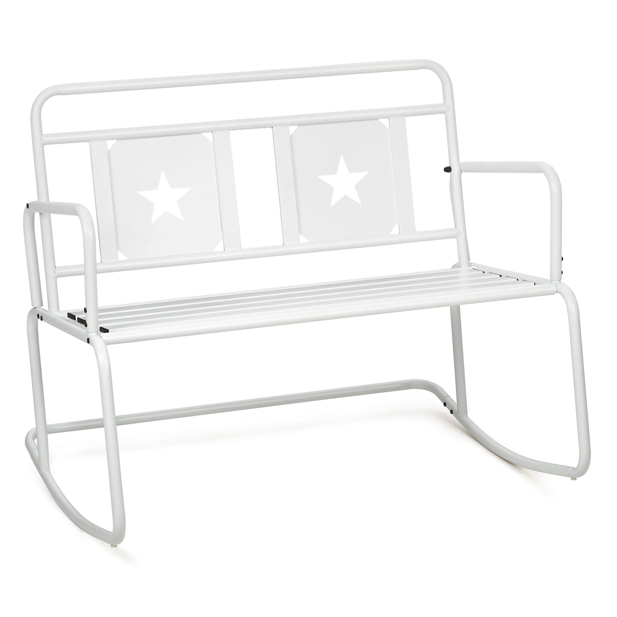 Patio Rocking Chair 2Person Iron Lawn Chairs with Star Design, Outdoor