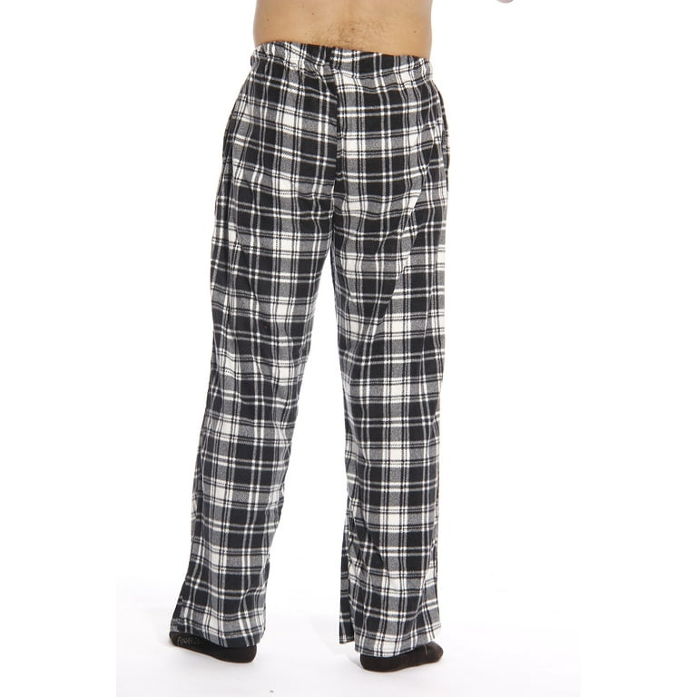 #followme Microfleece Men’s Buffalo Plaid Pajama Pants with Pockets (Black  & White Plaid, Medium)