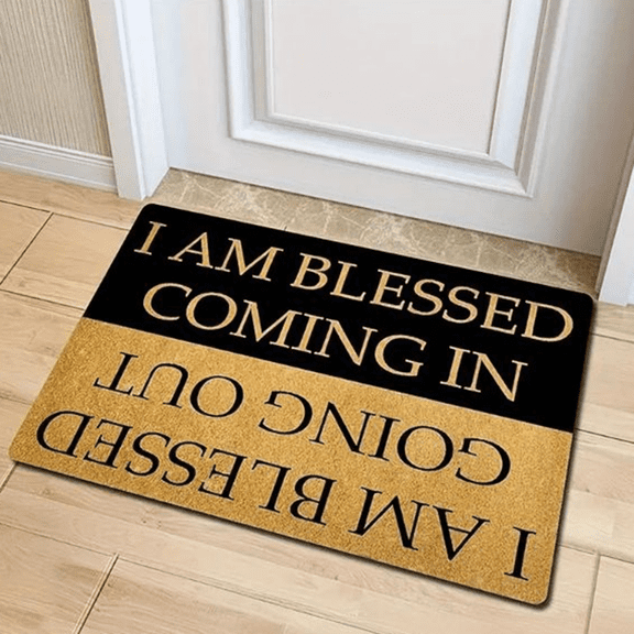 Djiypn Stain-Resistant Thick Crystal Fleece Door Mat with Unique Text - Easy to Maintain Entryway Accessory for Home & Office Decor, Perfect for Guests & High-Traffic Areas