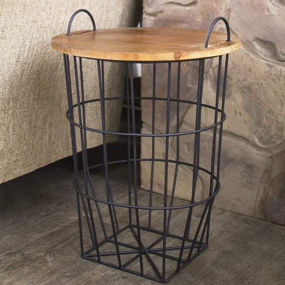 Wire Basket Table Wood Top