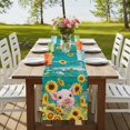 thumbnail image 4 of Farmhouse Pink Pig Sunflower Table Runner-36 Inch Long Retro Wooden Plank Table Runners Linen Burlap Tablerunner for Kitchen Dining Room Holiday Party, 4 of 9