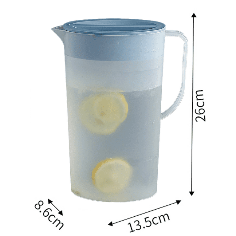 Clear Plastic Pitcher with Lid, Dishwasher Safe, Break Resistant, for Hot/Cold Lemonade Juice Beverage Indoor and Outdoor Entertaining - Nordic Blue 