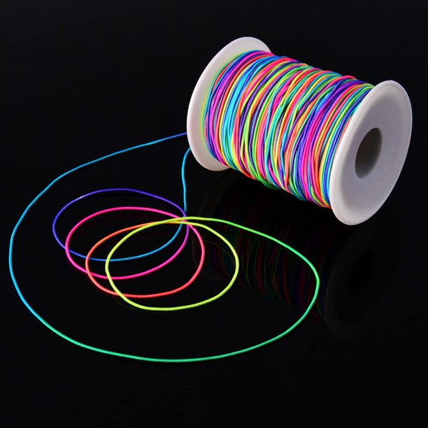1.5mm Nylon Elastic Cord String for Bracelet White Satin Nylon Stretch Cord  Nylon Hand Knitting Cord Stretchy Bracelet String Bead Cord for Bracelet  Beading Jewelry Making(1*100 Yards, Rainbow) 