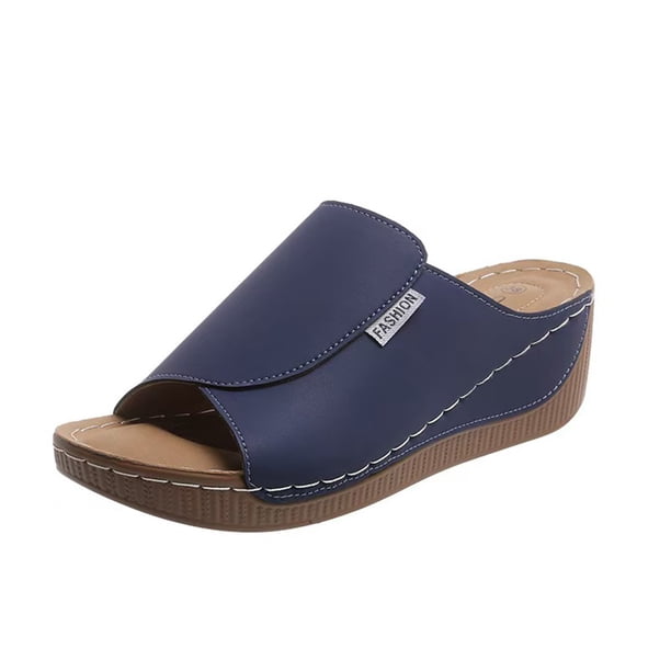 Sandalias Cuña Ortopédicas Verano Sin Deslizamiento para Viajes (Dark 5) Azul