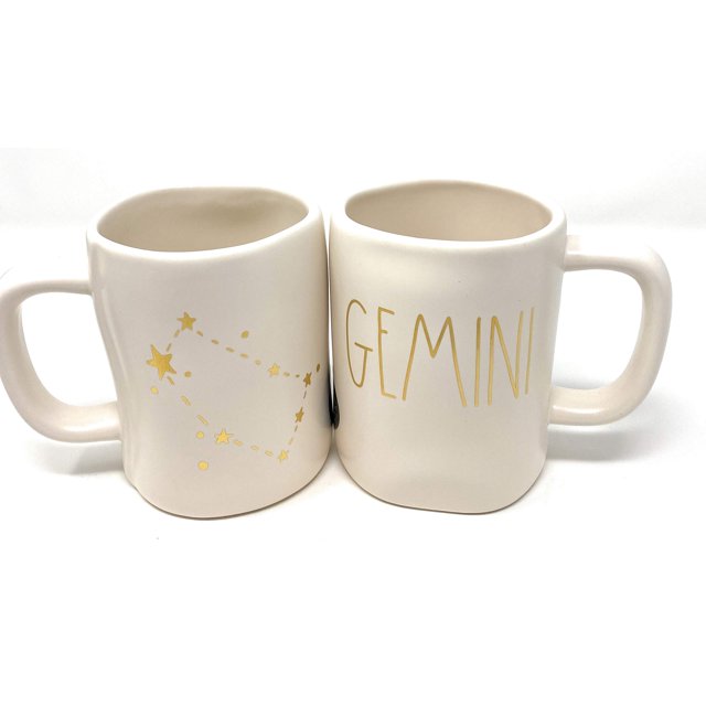 Rae Dunn GEMINI Zodiac Sign Astrological Horoscopic Ceramic Mug - Double sided -Gold lettering 16 OUNCES