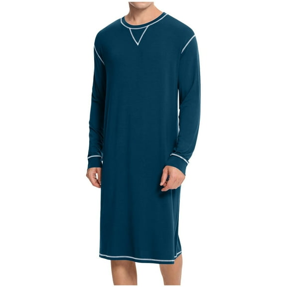 FAWUUDO Sleepwear Men's Nightshirt Short Sleeve Pajamas Comfy Henley Sleep Shirt Navy