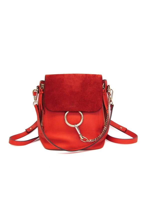 Pre-Owned Chlo Faye Women's Leather,Suede Backpack Orange