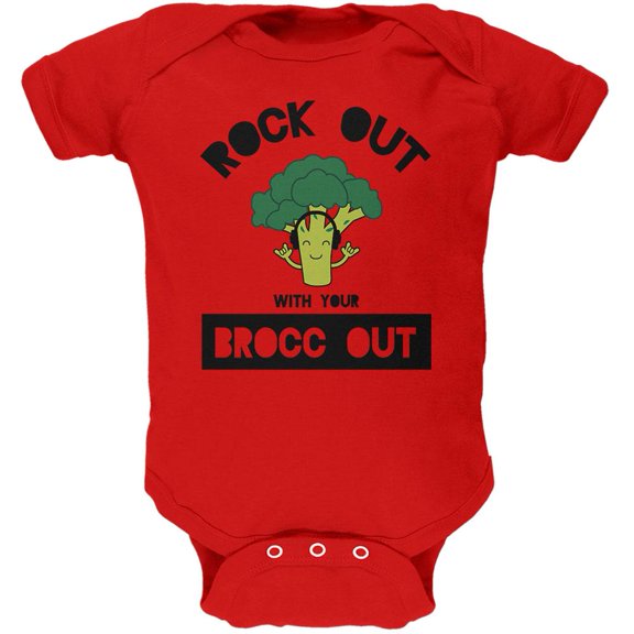 Vegetable Broccoli Rock Out With Your Brocc Out Funny Soft Baby One Piece Red 9-12 M