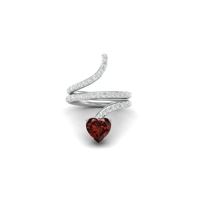 7MM Heart Shape Wrap Bypass Ring Natural Garnet 925 Silver Women Rings