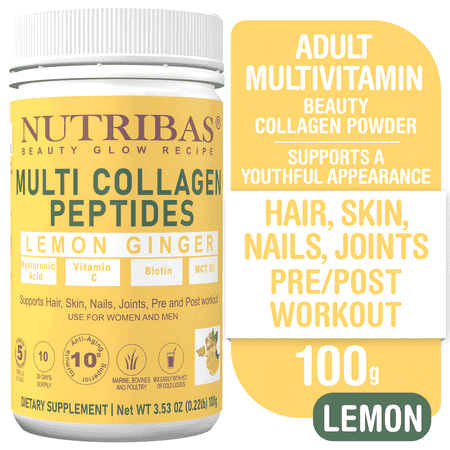 Multi Collagen Protein Powder, with HA Biotin Vit. C MCT, Lemon Ginger - 10 Servings