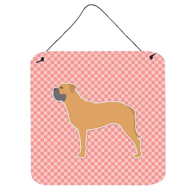 Bullmastiff Checkerboard Pink Wall or Door Hanging Prints