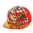 thumbnail image 3 of Studded Hip Hop Baseball Cap, Black with Gold Metallic Spikes and Wings, Fashion Snapback Hat, 3 of 6