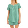 thumbnail image 1 of GESJQFZ Women Spliced Pleat Solid Color V Neck Pajama Shorts Nightwear Set, 1 of 7