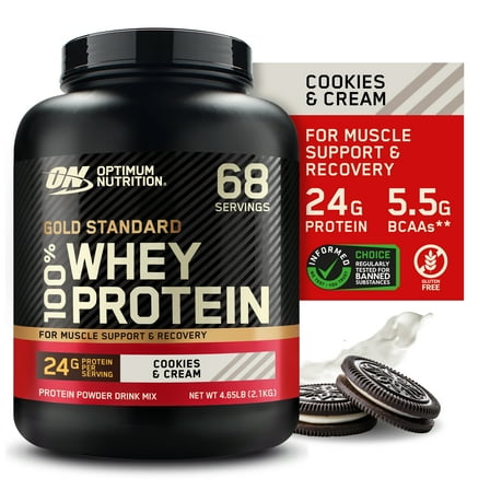 Optimum Nutrition, Gold Standard 100% Whey Protein Powder, Cookies & Cream, 4.66 lb, 68 Servings