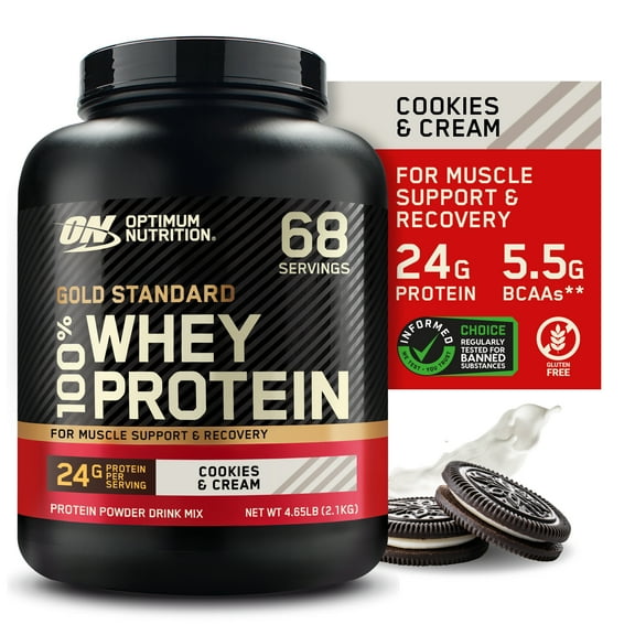 Optimum Nutrition, Gold Standard 100% Whey Protein Powder, Cookies & Cream, 4.66 lb, 68 Servings