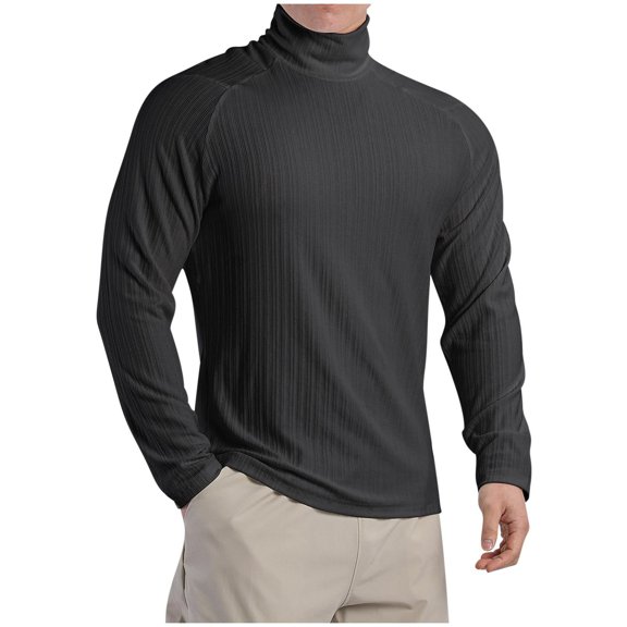 YLSDY Fashion Mens High Collar Long Sleeve Shirts Slim Fitted Athletic T-Shirt Solid Color Base Layer Tops Stretchy Tees Shirt Black XXXL