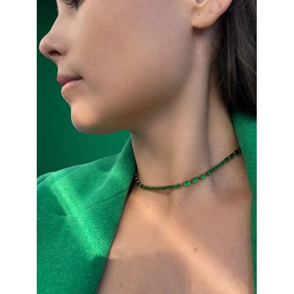 925 Silver Emerald green tennis choker, colorful tennis choker, 14k gold plated green necklace, green tennis necklace
