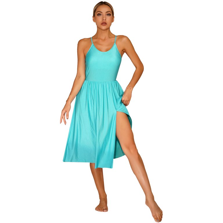 YiZYiF Womens Sleeveless Midi Golf Tennis Dress with Built in Shorts  Adjustable Sports Athletic Dress Activewear Blue Green XL - Walmart.com