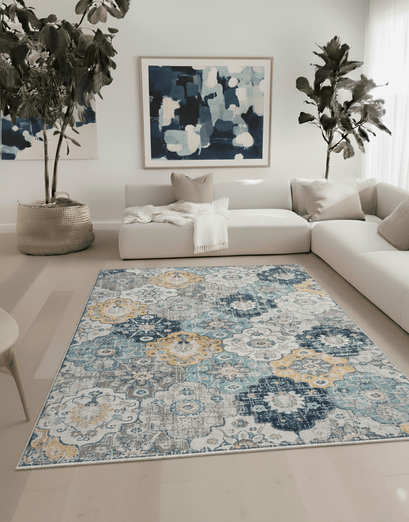 Rug Branch Savannah 2' x 14' (Exact Size: 2'3" 14') Mid-Century Modern Indoor Runner Rug, Blue Grey, Contemporary Entryway, Hallway, Bathroom, and Kitchen