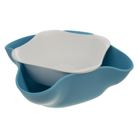 Nut Bowl Set - 2-Piece Set Double Bowl Plastic Serving Dishes Set With Drainer For Parties Nuts Candy Kitchen Strainer Basket Colander Blue