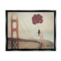 Stupell Industries Bridge Girl Balloons Abstract Modern Collage Design Jet Black Framed Floating Canvas Wall Art, 16x20, by Ashley Davis