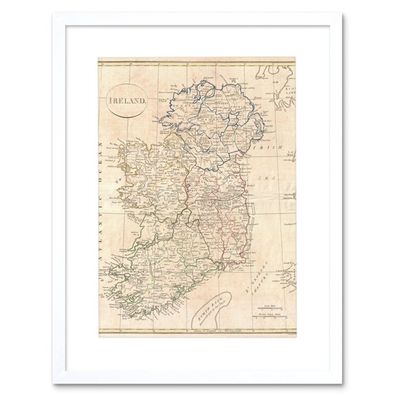 Vintage 1799 Clement Cruttwell Ireland Ulster Connaught Leinster Munster Four Provinces Map Framed Wall Art Print Picture 12X16 inch