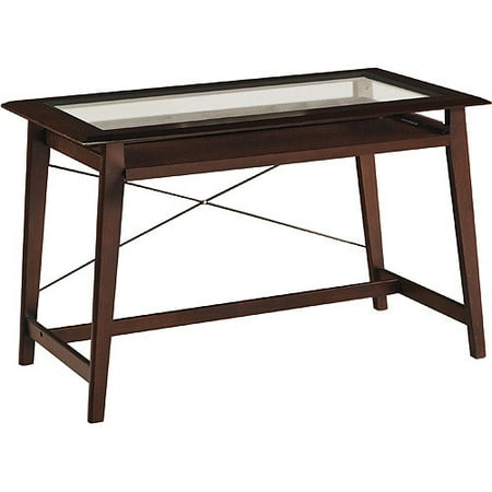 Fenton Computer Desk Merlot Finish w/Glass Top