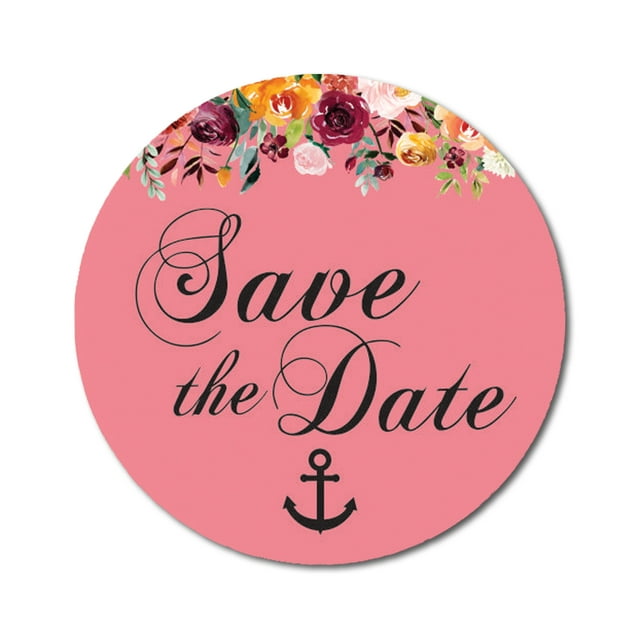 Darling Souvenir 45 Pcs Peach Round Floral & Anchor Save The Date Stickers DIY Envelope Seals-1.6 Inches