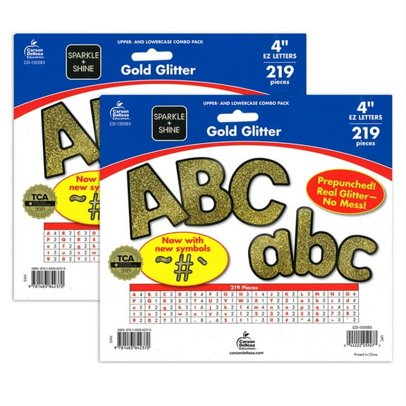 Carson Dellosa Shine Gold Pack EZ Letters, 4-inch, 219 Pieces Per Pack, 2 Packs