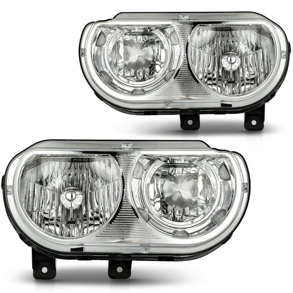ECCPP Headlight Assembly Fit 2008-2014 for Dodge Challenger Chrome Housing Clear Reflector Pair Headlights 5028776AA