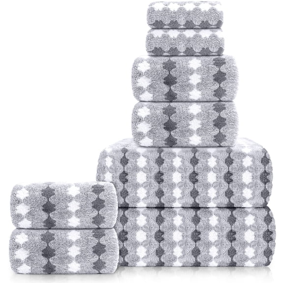 Sanmadrola Bath Towels Set of 8, 2 Bath Towels 2 Washcloths 4 Hand Towel -700 GSM 100% Cotton High Absorbent Quick Dry Gray Bath Sheets for Bathroom,Gym,Hotel
