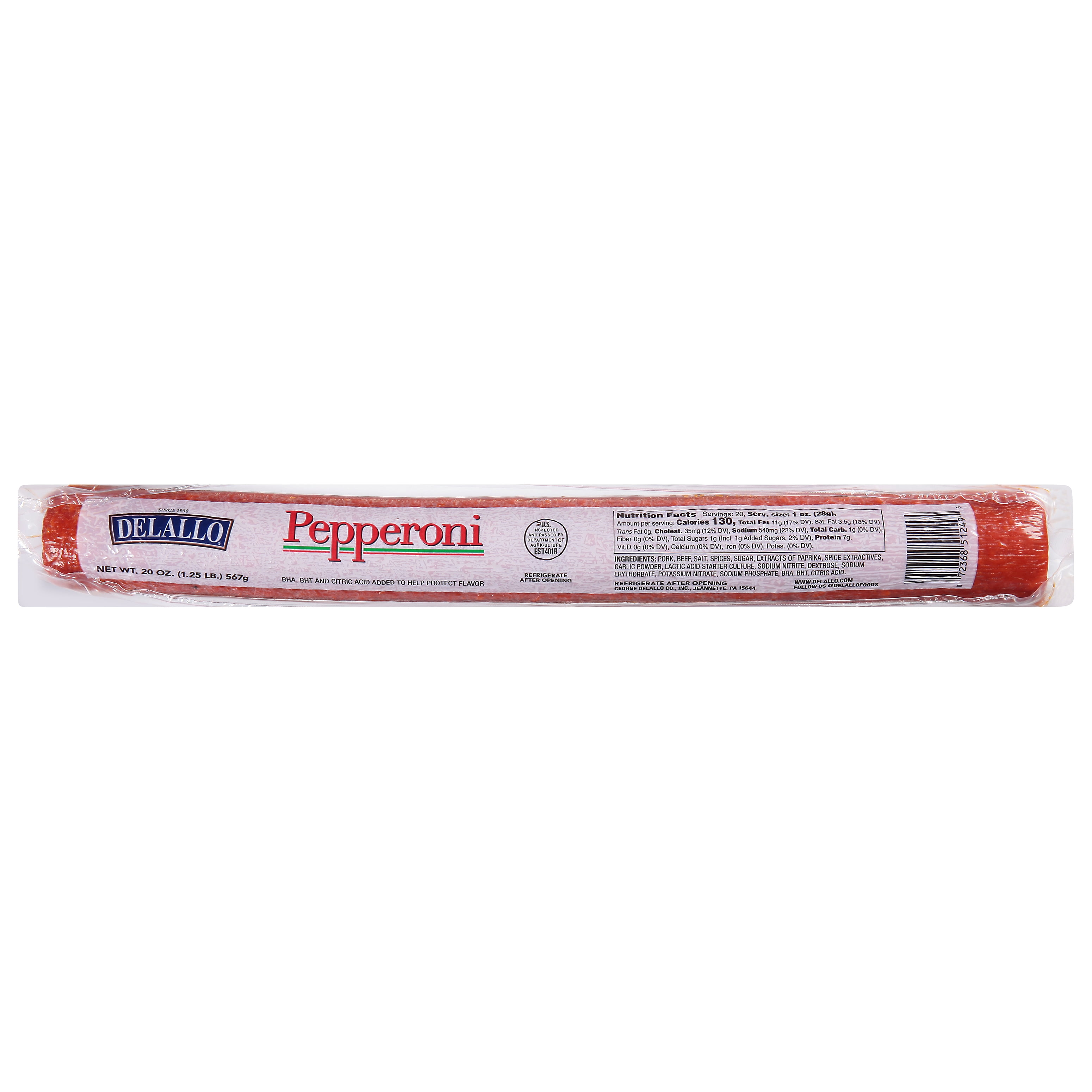 Delallo Pepperoni Snack Stick, 20 oz Bag